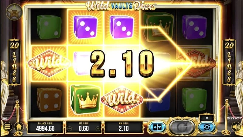 Wild Vaults Dice - príomhscáileán le ríleanna agus taisclann